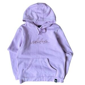 Adidas Womens Lilac Purple Cursive Embroidered Logo Hoodie Sweatshirt Medium